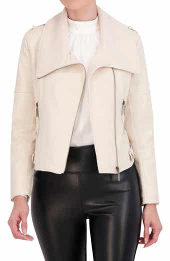 Mixed Media Faux Leather Moto Jacket