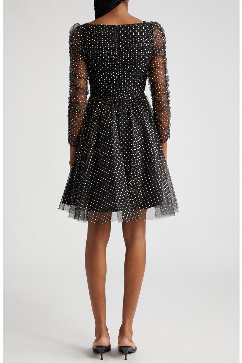 Dot Ruched Tulle Dress, Alternate, color, BLACK/ CREAM DOT