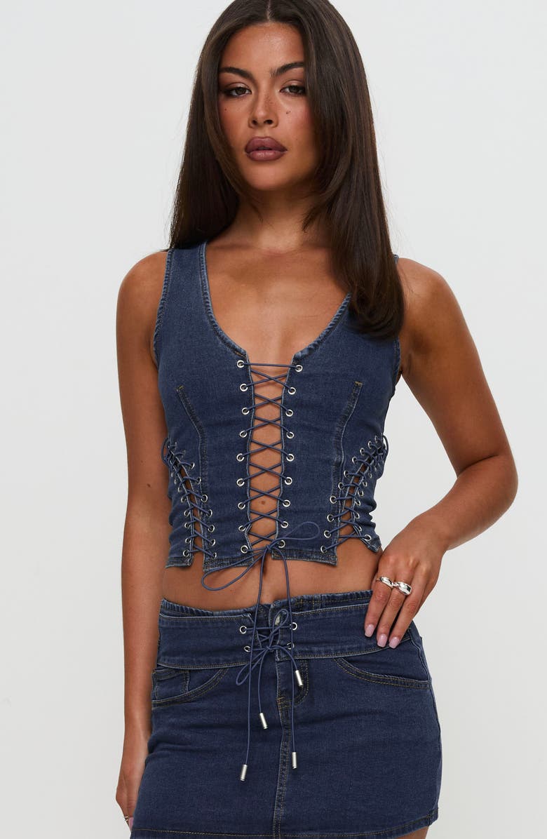 Princess Polly Popular Low Rise Denim Miniskirt, Alternate, color, Blue