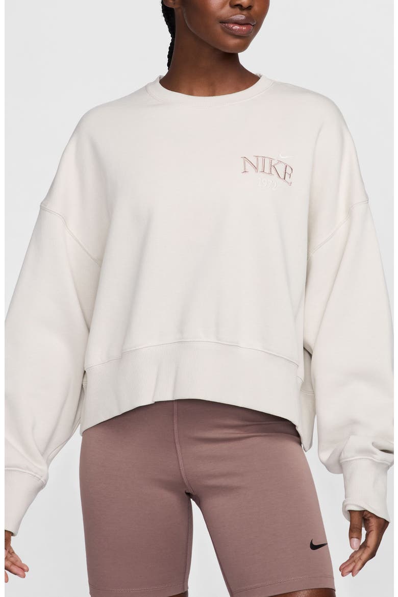 Phoenix Fleece Varsity Oversize Crewneck Sweatshirt, Main, color, LIGHT OREWOOD BROWN