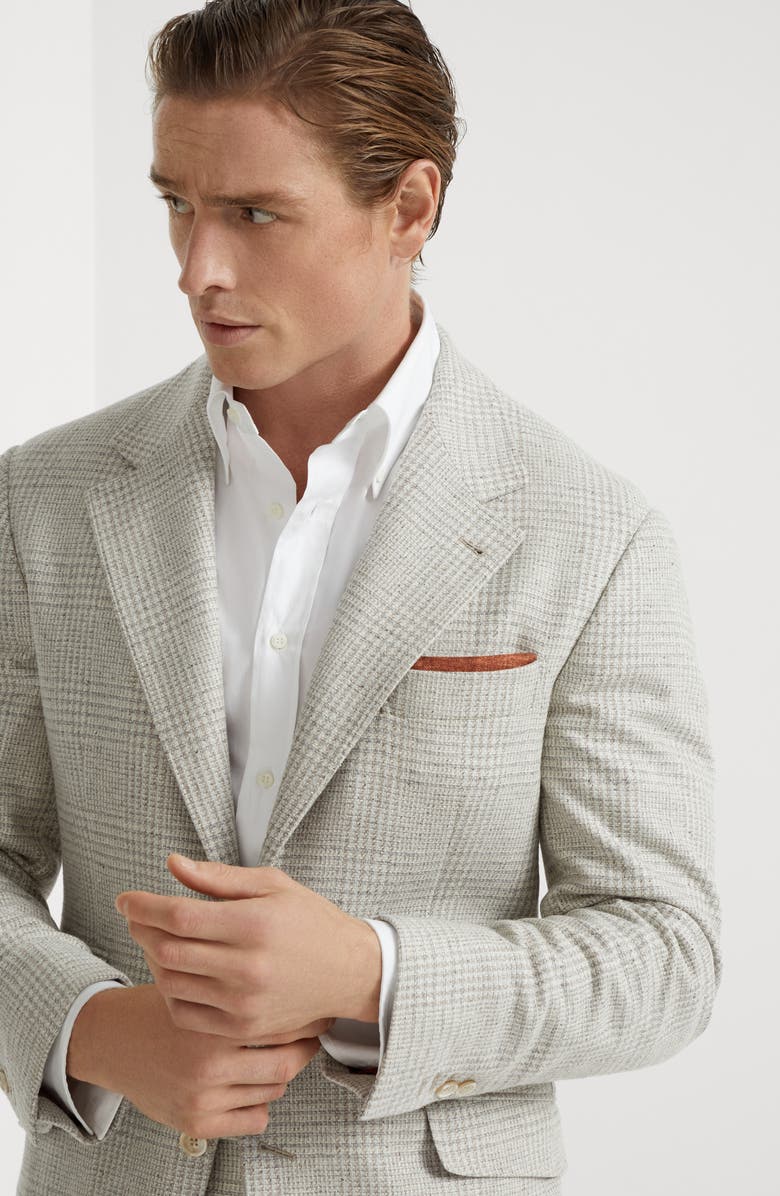 Brunello Cucinelli Comfort wool, silk and cashmere Prince of Wales deconstructed Cavallo blazer, Alternate, color, 