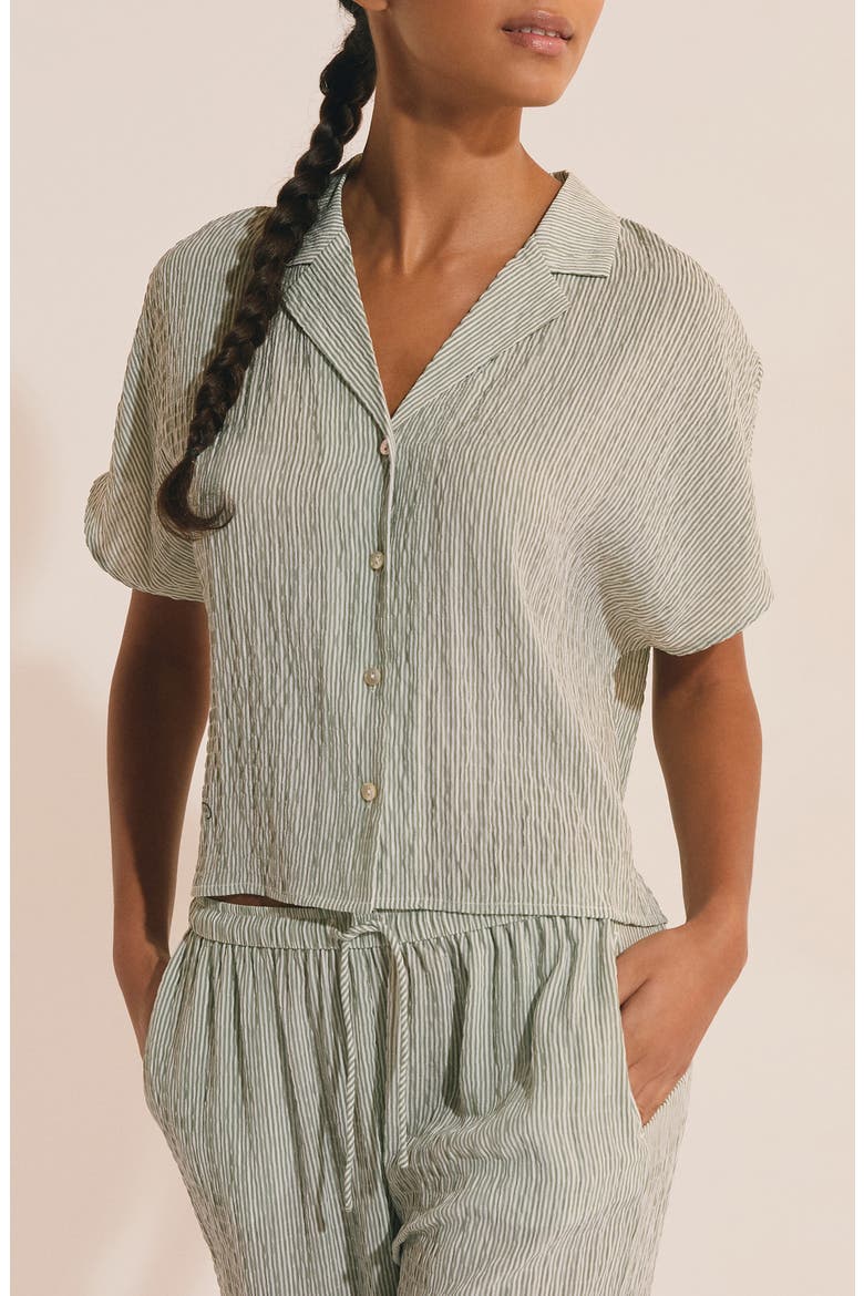 Oselia Stripe Short Sleeve Chemise Button-Up Pajama Shirt, Main, color, IMP FOND VERT