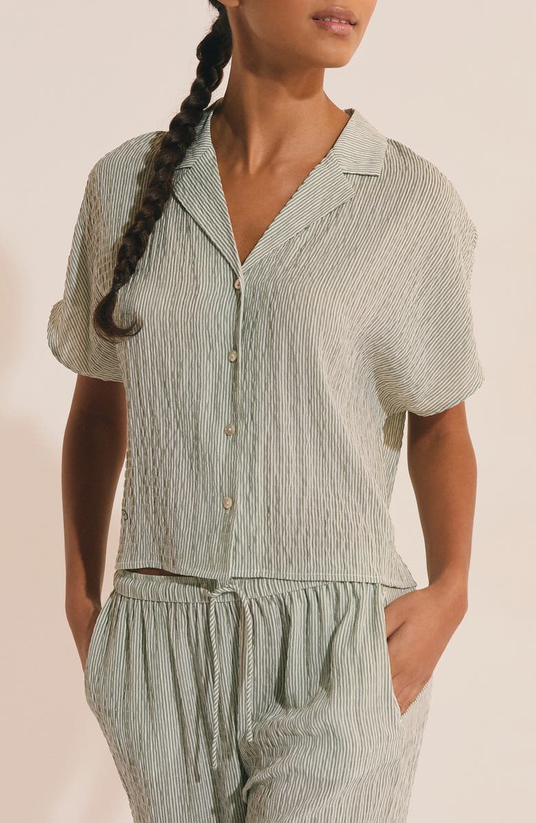 Etam Oselia Stripe Short Sleeve Chemise Button-Up Pajama Shirt, Main, color, Imp Fond Vert