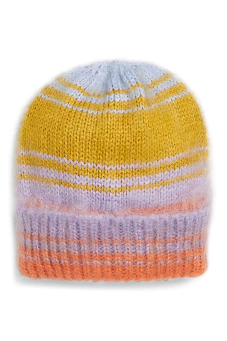 Brush Stripe Ombré Beanie, Main, color, ORANGE MULTI