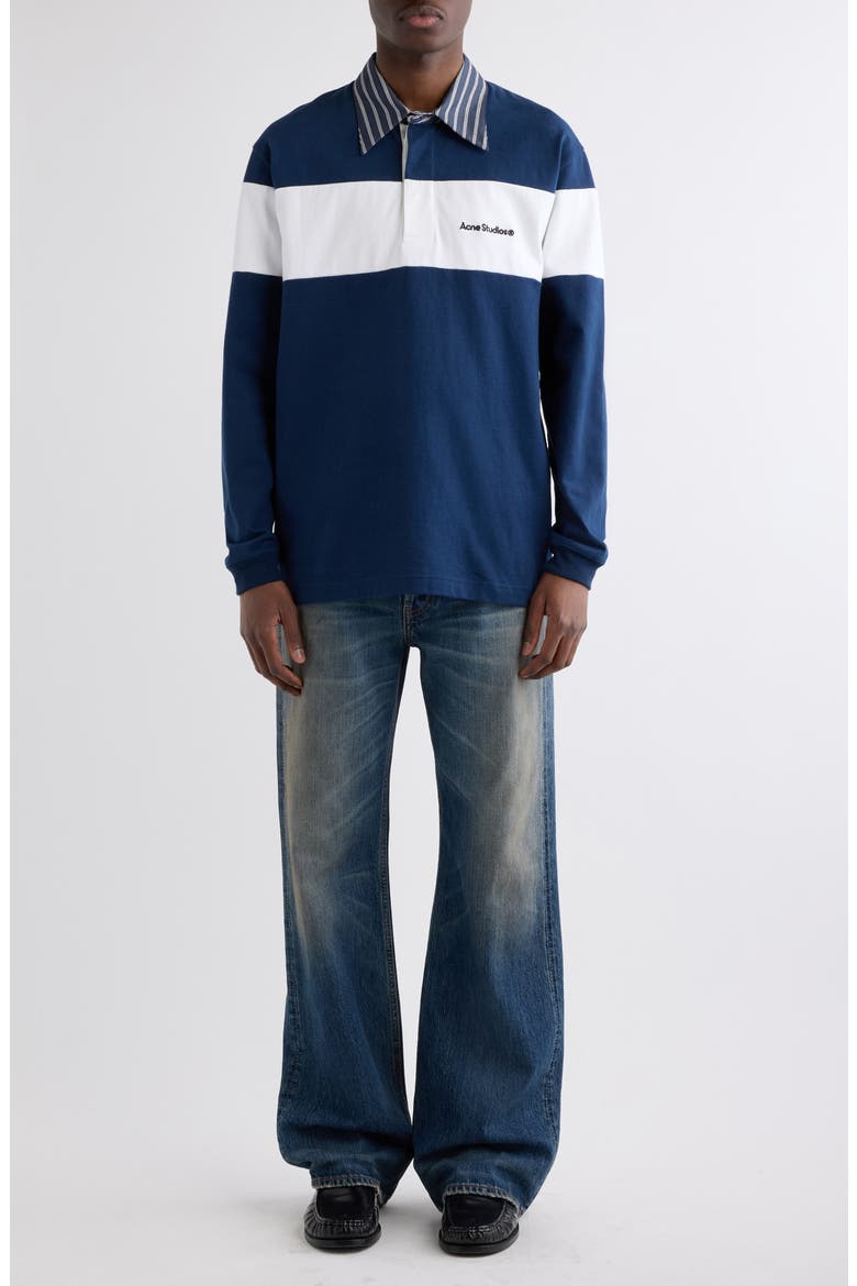 Erbero Organic Cotton Long Sleeve Rugby Polo, Alternate, color, NAVY/ WHITE