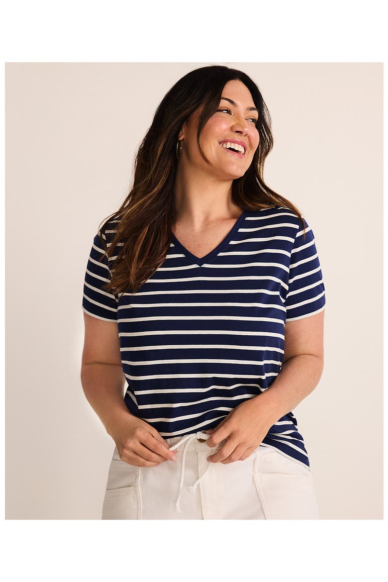 Supima Cotton V-neck T-Shirt, Alternate, color, Deep Sea Navy Breton Stripe