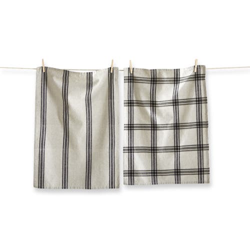 Tag Set Of 2 Black Stone Wide Stripe And Check On Beige Background Cotton   Kitchen Dishtowels 26l X In Multi
