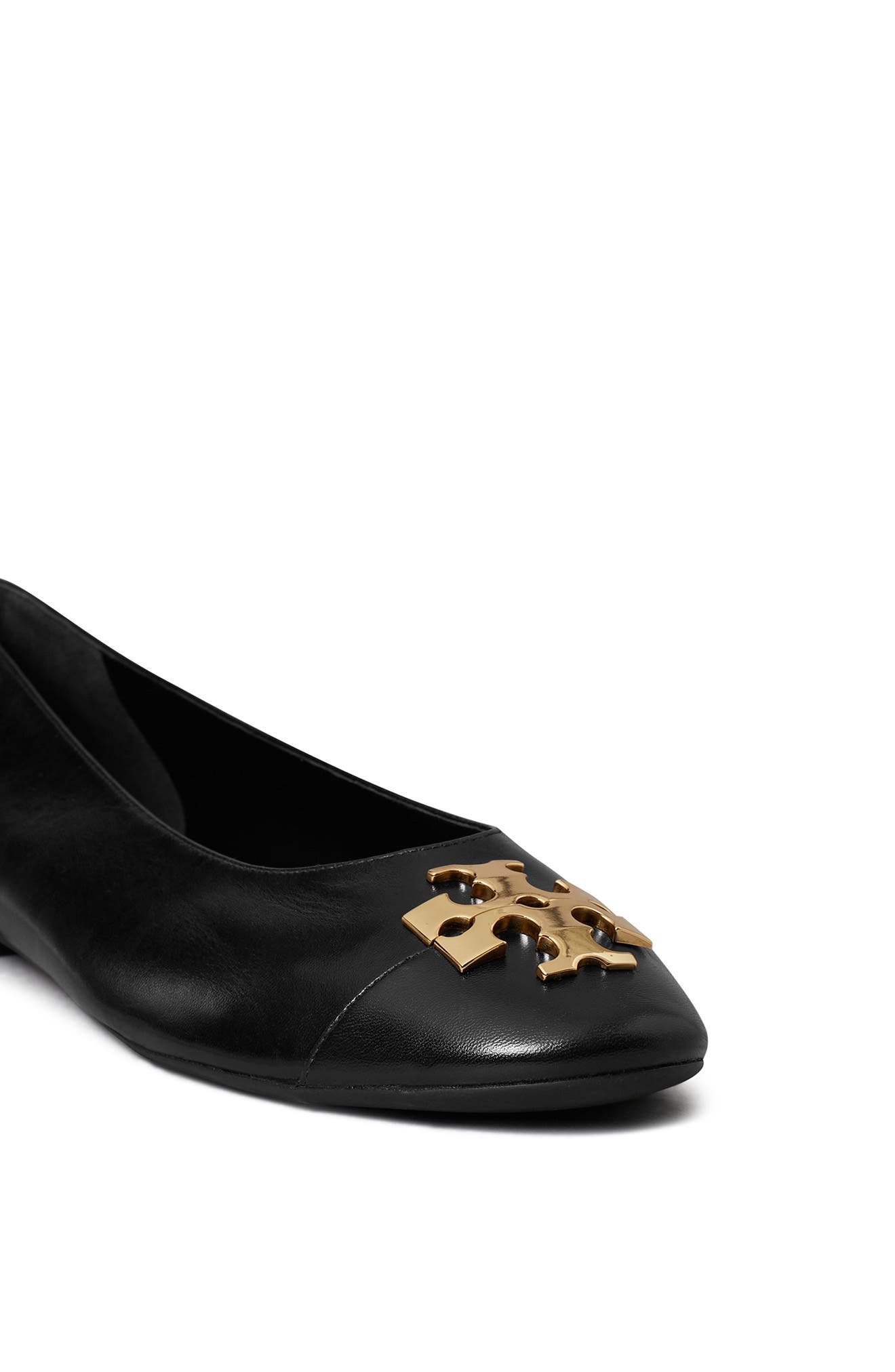 Tory Burch Charlie Cap Toe Ballet Flat, Alternate, color, Perfect Black / Gold