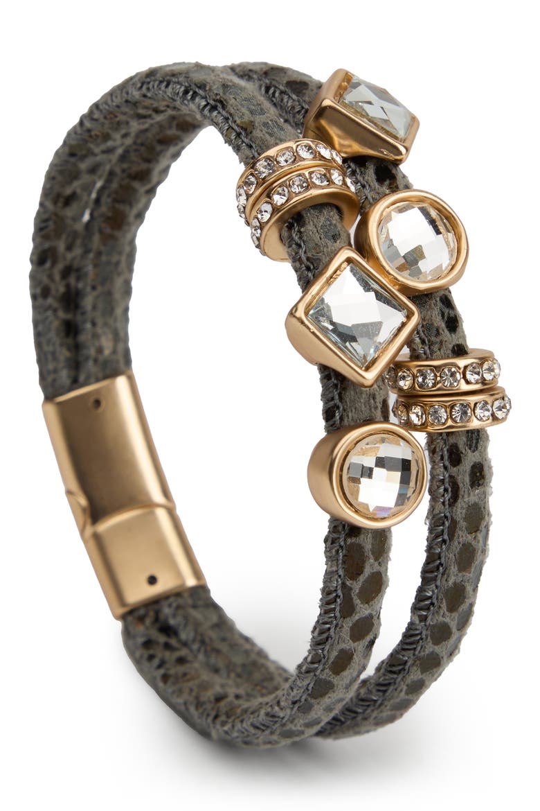 Charm Faux Leather Double Strand Bracelet, Main, color, GREY