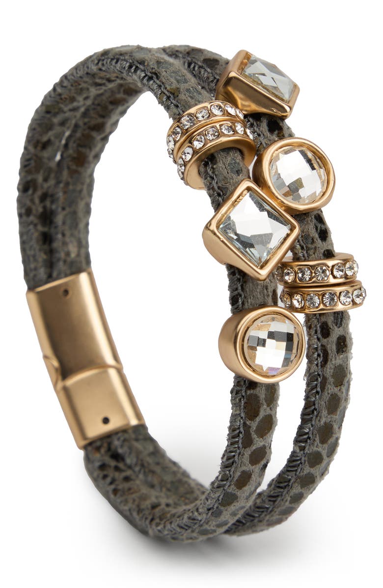 SAACHI Charm Faux Leather Double Strand Bracelet, Main, color, Grey