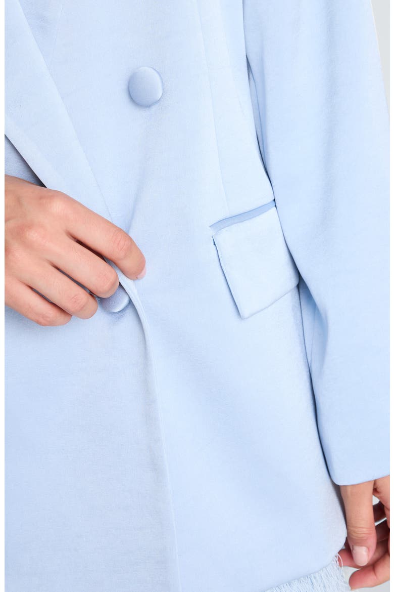 Double Breasted Satin Boyfriend Blazer, Alternate, color, SERENE BLUE