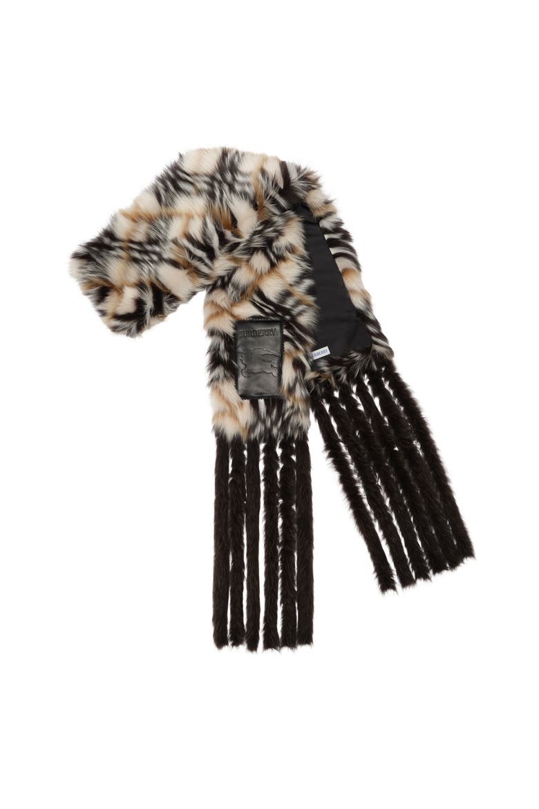 Narrow Check Shearling Scarf, Main, color, Pale gold