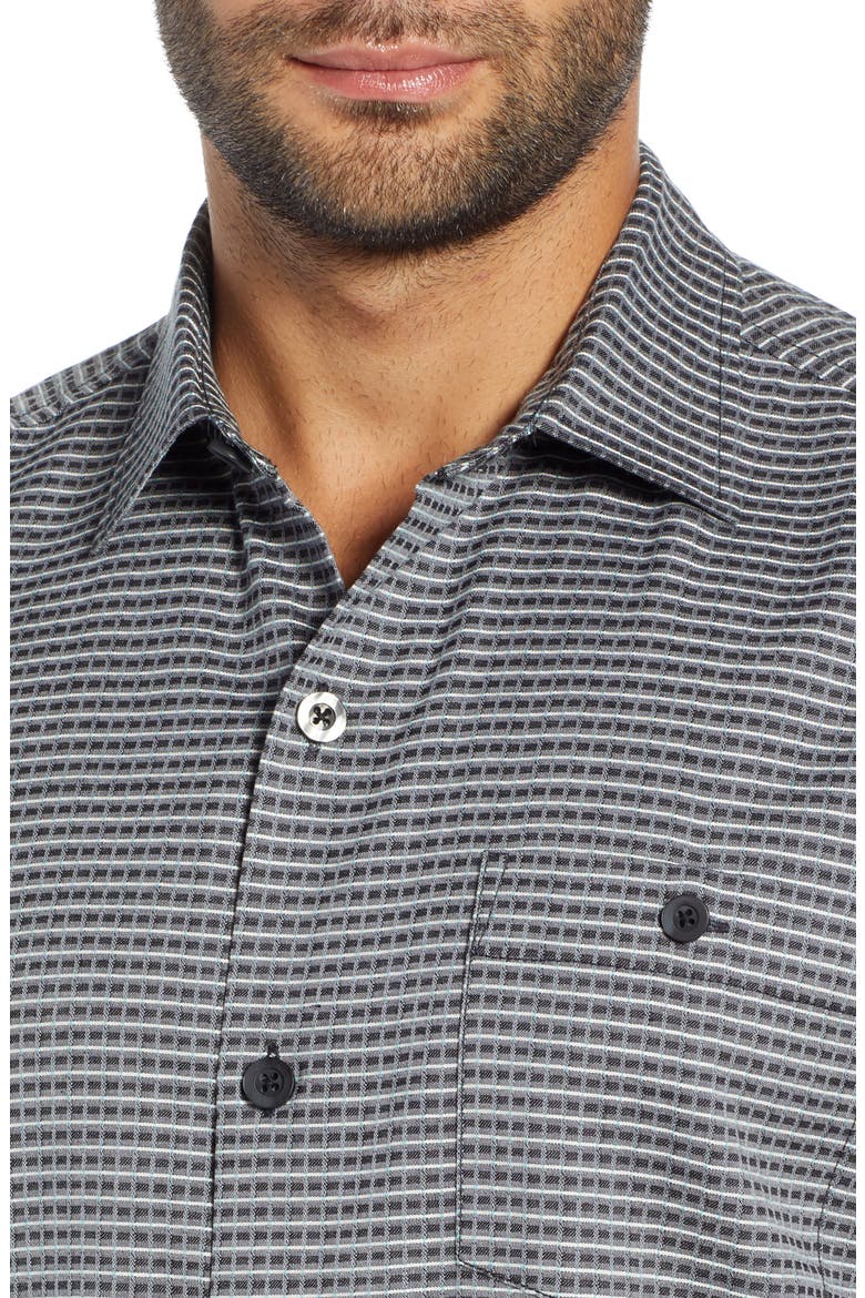 Check in the Tropics Silk & Cotton Camp Shirt, Alternate, color, BLACK