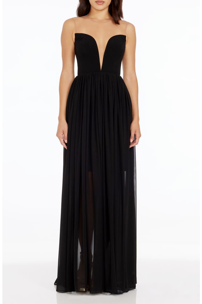 Eleanor Illusion Neck Gown, Main, color, BLACK