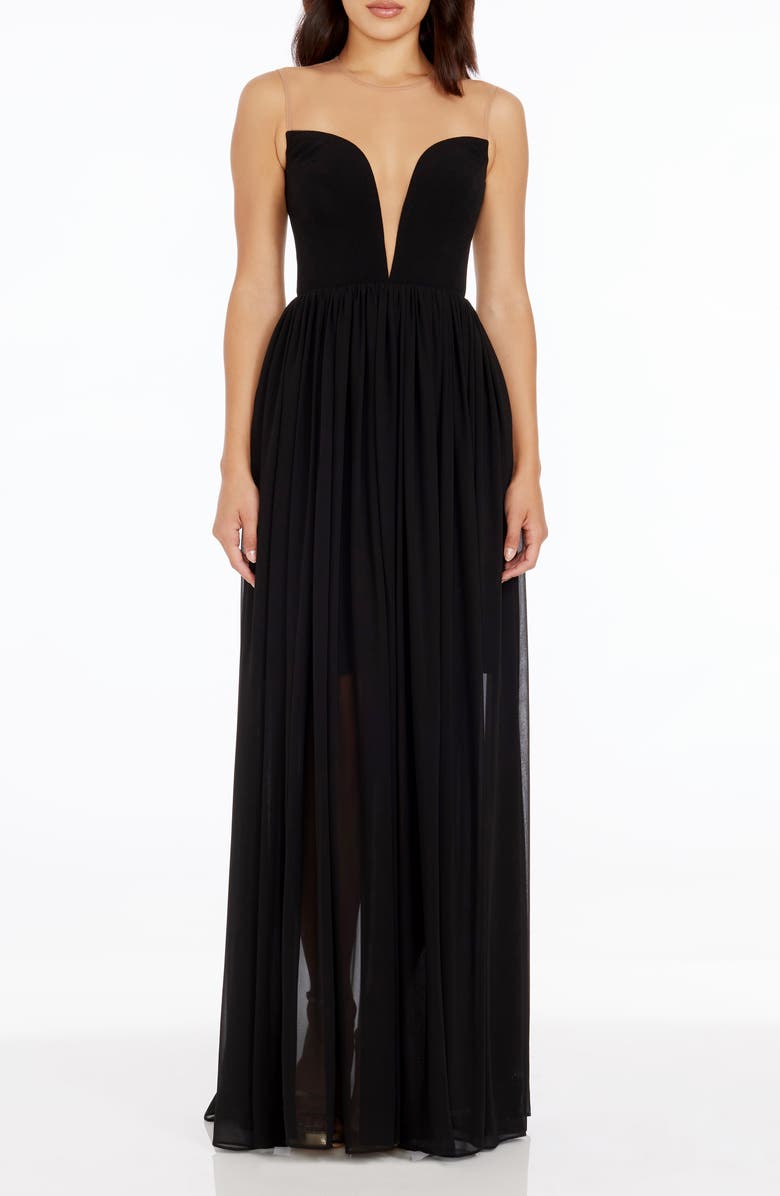 Dress the Population Eleanor Illusion Neck Gown, Main, color, Black
