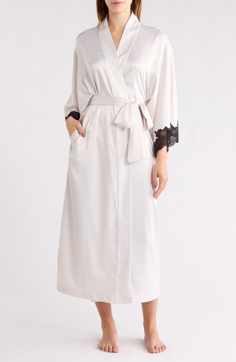 Natori Peony Glamour Satin Robe, Main, color, Off White