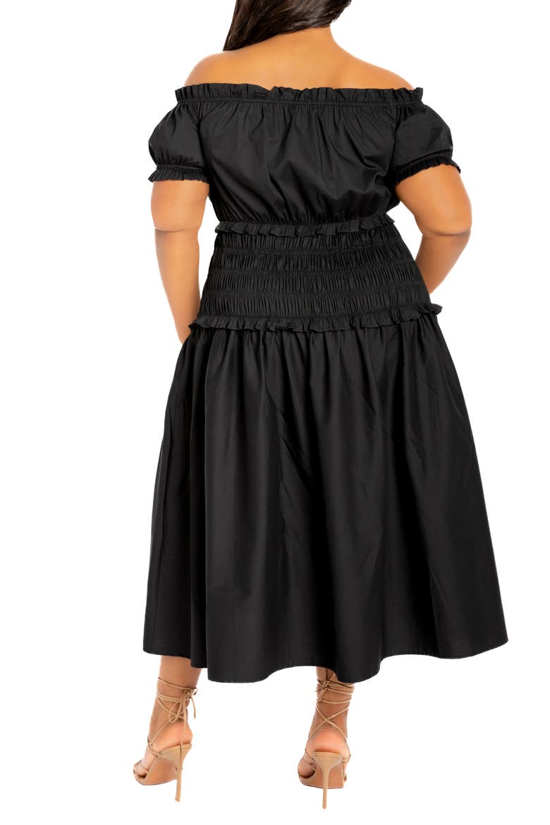 Off the Shoulder Midi Dress, Alternate, color, BLACK