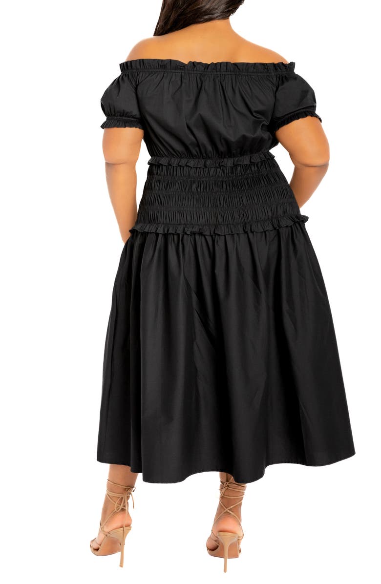 BUXOM COUTURE Off the Shoulder Midi Dress, Alternate, color, Black