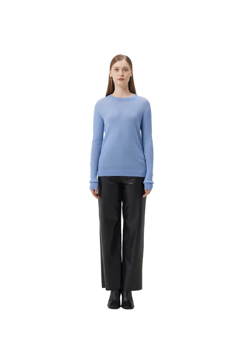 Ajour-Knit Cashmere Crewneck Sweater, Main, color, della robbia blue