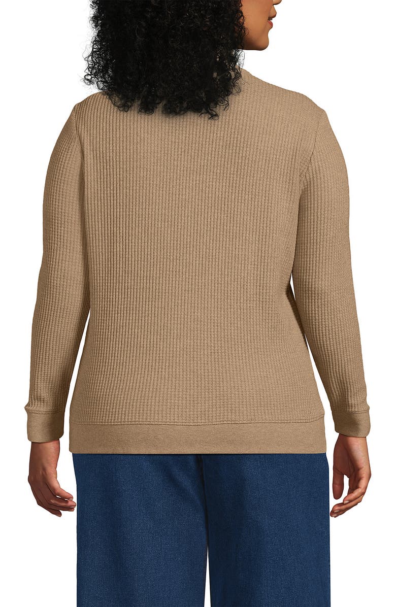Lands' End Long Sleeve Waffle Quarter Zip Pullover, Alternate, color, Light Toffee Heather