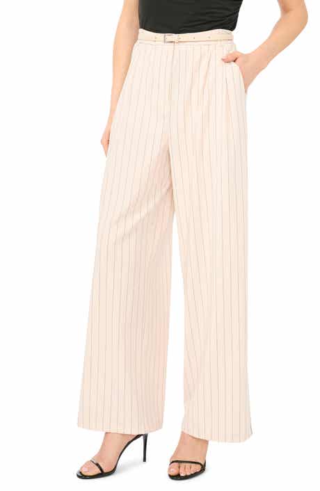 Belted Pleated High Waist Wide Leg Pants