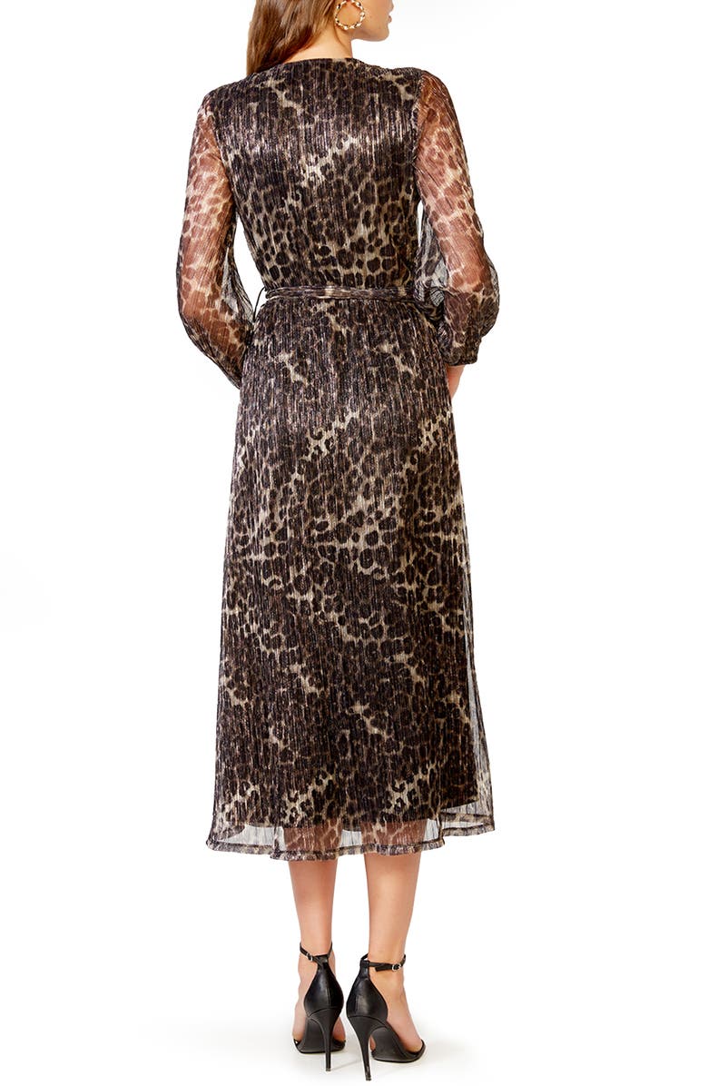 Bardot Metallic Stripe Leopard Plissé Midi Dress, Alternate, color, 