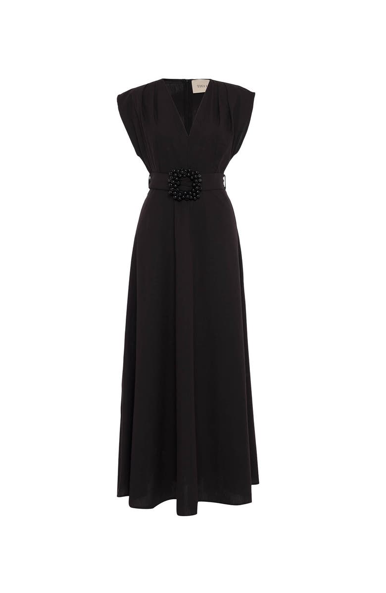 THEO The Label Echo Beaded Belt V-neck Shirtdress, Main, color, 