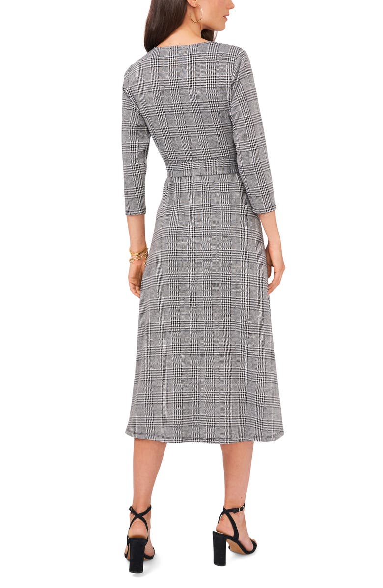 Chaus Houndstooth Plaid Jacquard Midi Dress, Alternate, color, Black/White