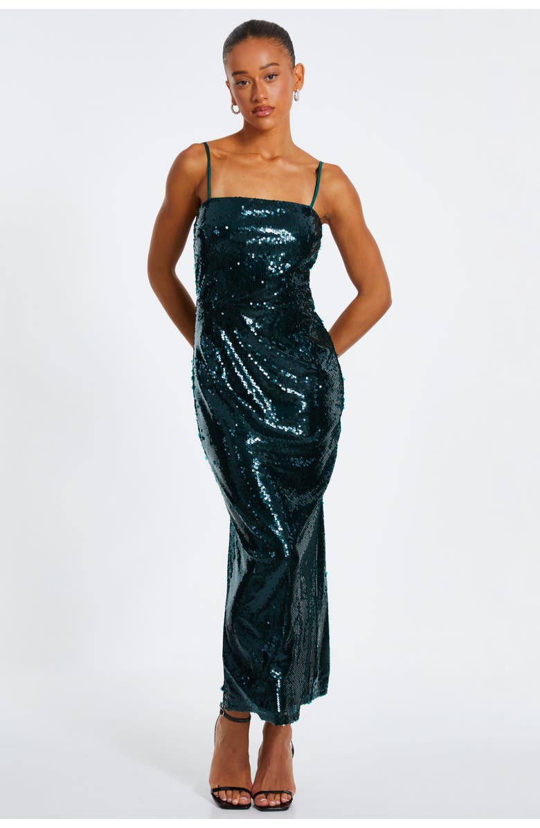 QUIZ Sequin Covered Strappy Maxi Dress, Main, color, Bottle Green
