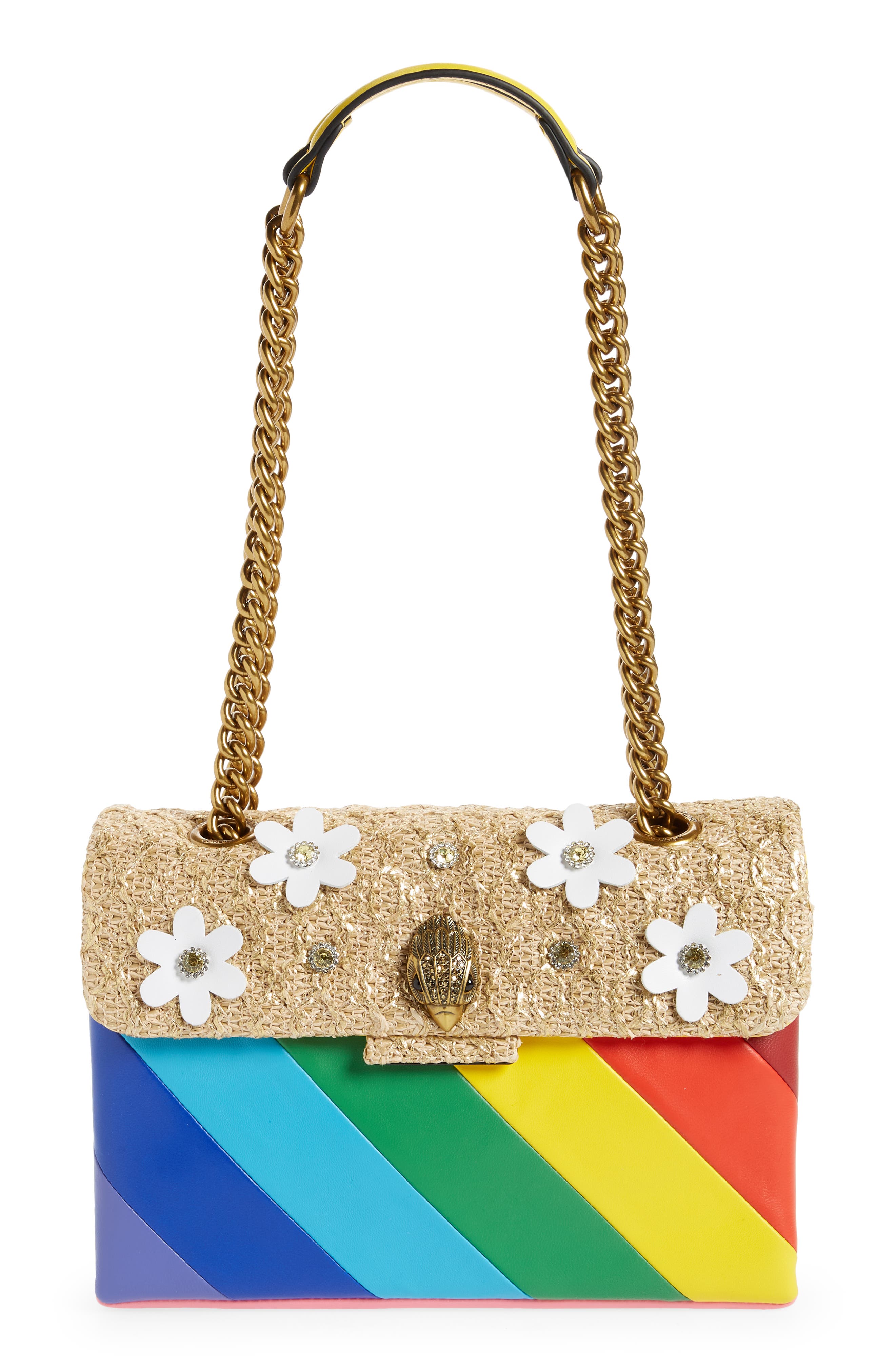 Kurt Geiger London Kensington Leather & Raffia Crossbody Bag, Main, color, 