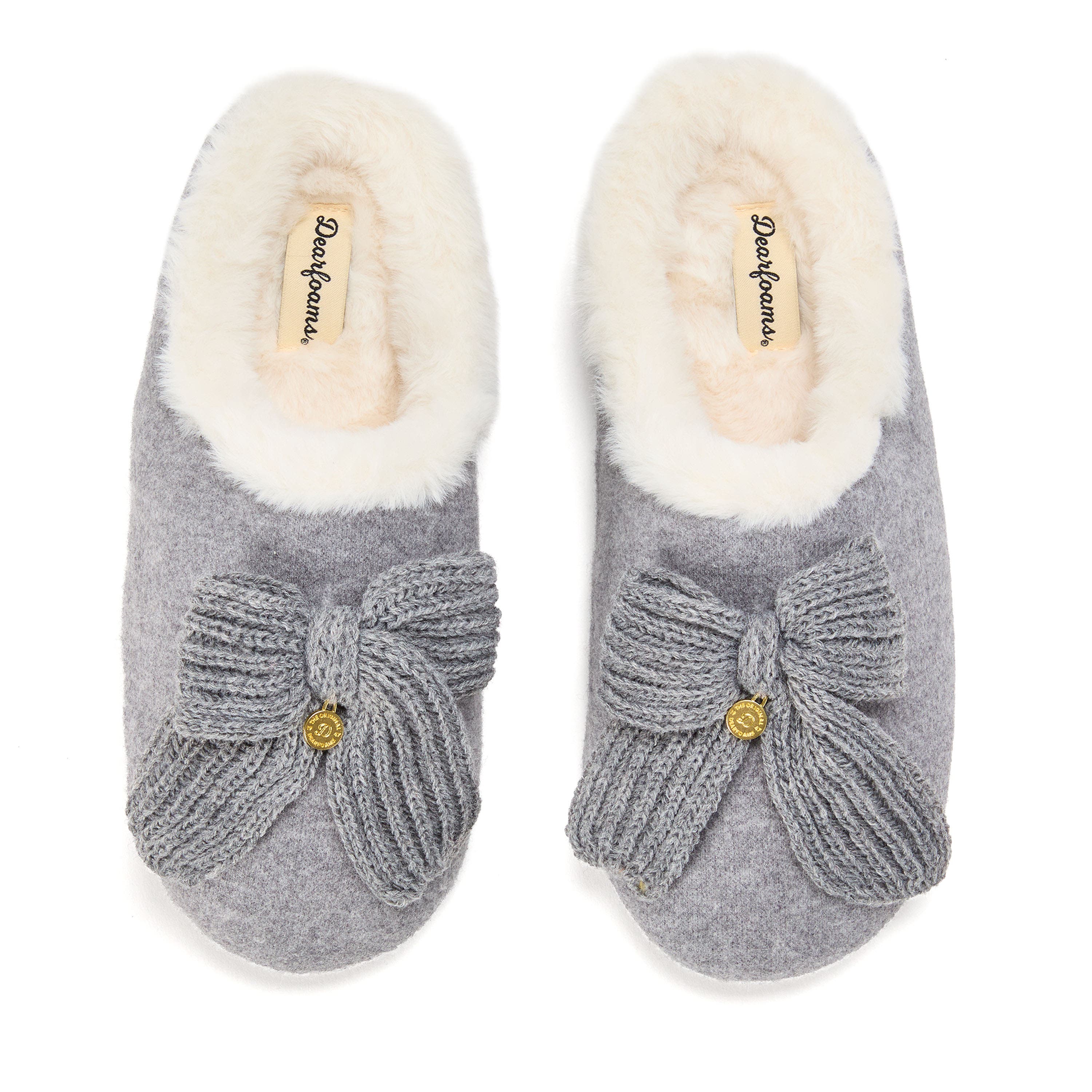 DEARFOAMS Josie Knit Clog Slipper with Bow, Alternate, color, Light Heather Grey