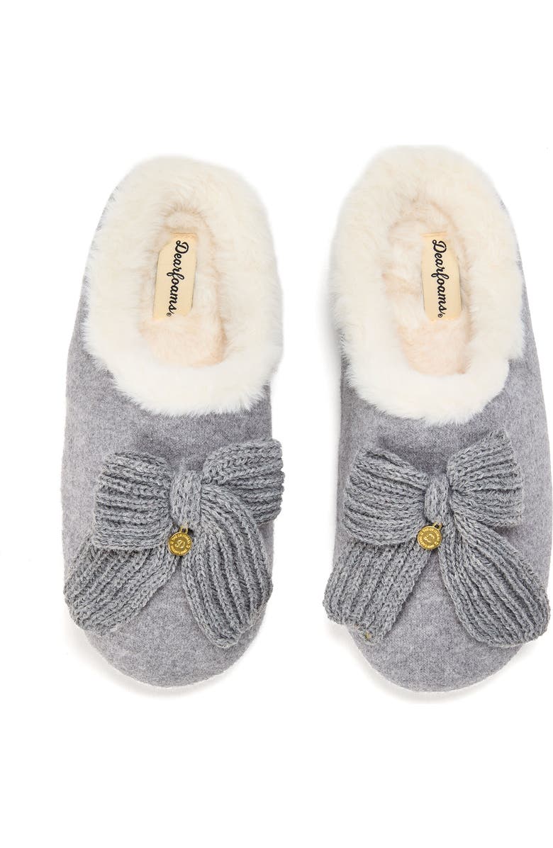 DEARFOAMS Josie Knit Clog Slipper with Bow, Alternate, color, Light Heather Grey