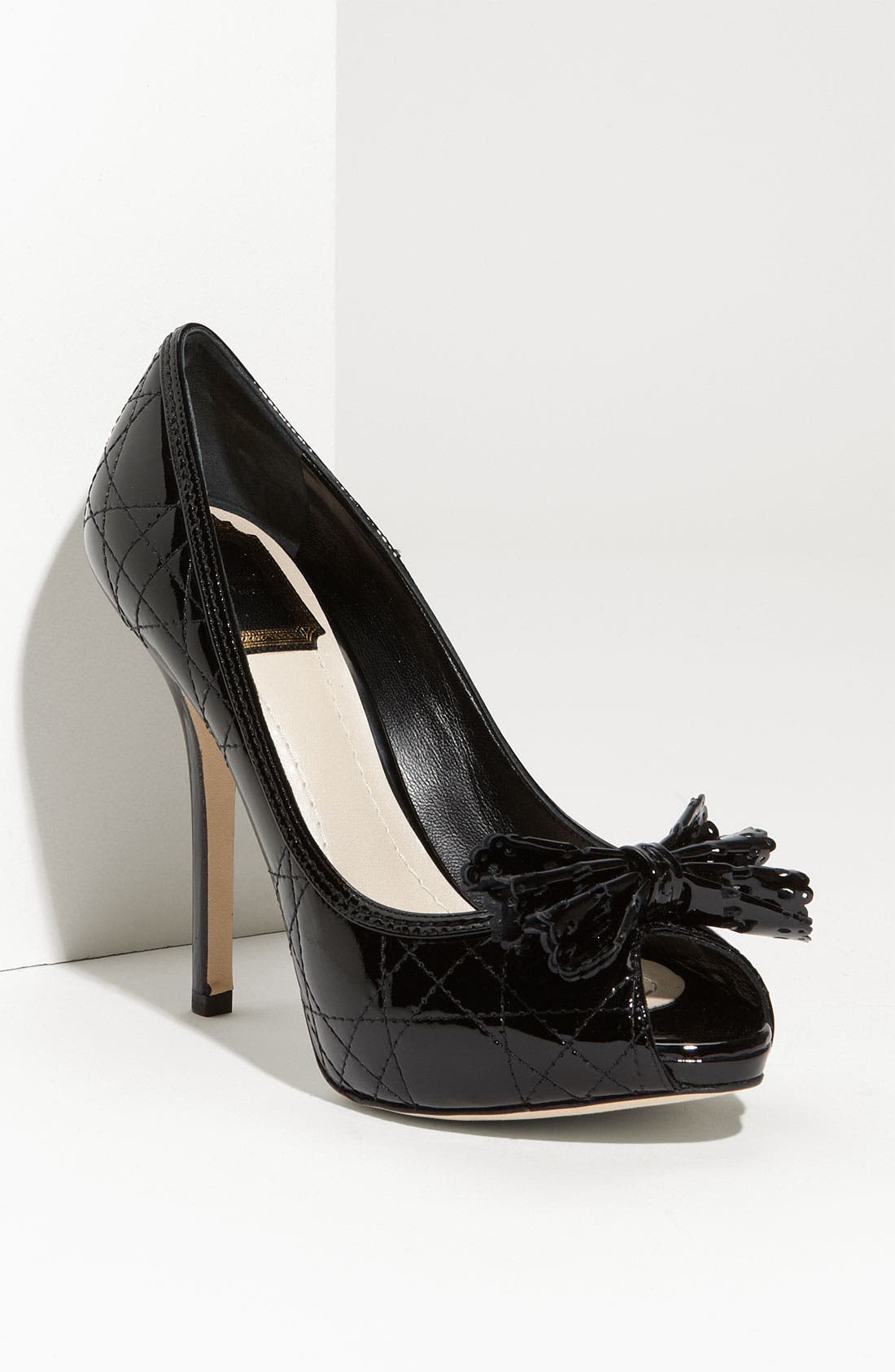 Cannage Stitch Peep Toe Pump, Main, color, NOIR