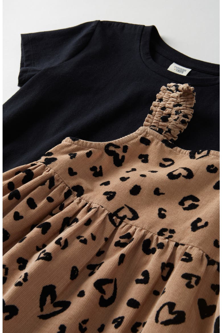 Kids' Corduroy Dress & T-Shirt Set, Alternate, color, BLACK- TAN LEOPARD HEARTS
