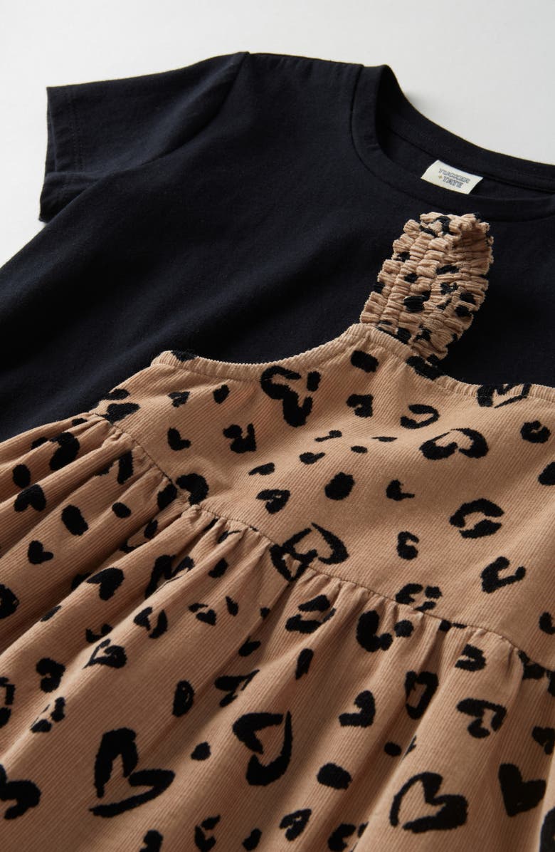Tucker + Tate Kids' Corduroy Dress & T-Shirt Set, Alternate, color, Black- Tan Leopard Hearts