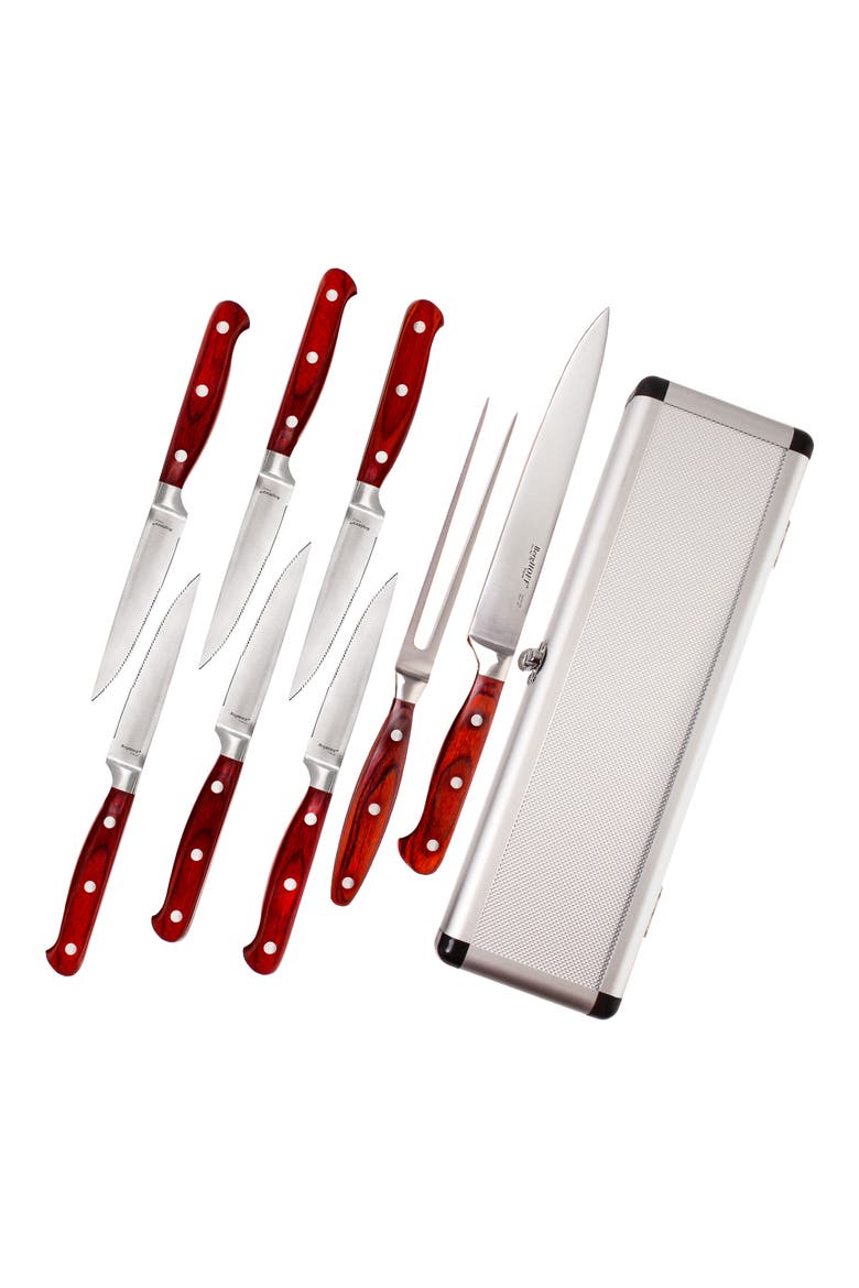 The Pakka Steak Knife & Carving Knife 9-Piece Set, Main, color, BROWN