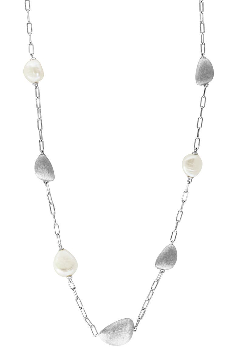 Freshwater Pearl Station Necklace, Main, color, WHITE GOLD