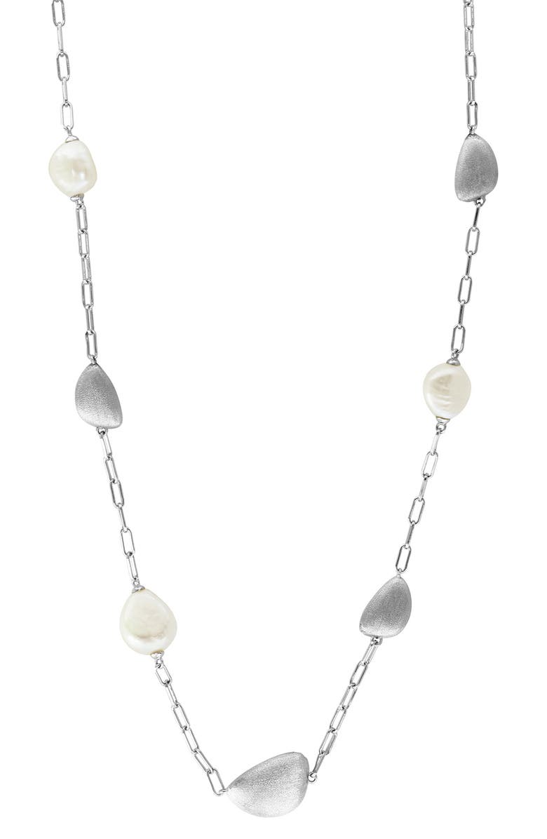 EFFY Freshwater Pearl Station Necklace, Main, color, White Gold