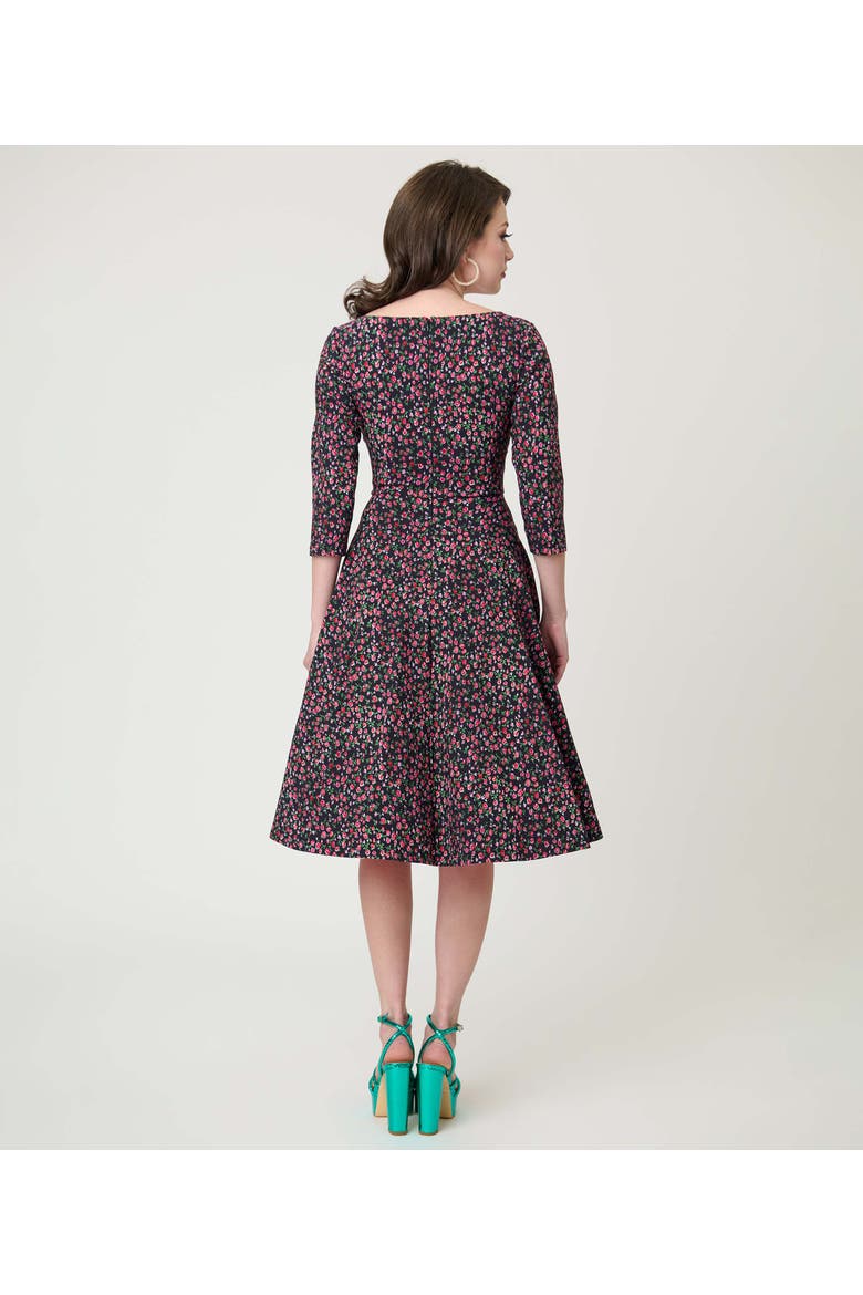 Pleated Bust Swing Dress, Alternate, color, Blue Green w/ Dragonfly Brooch
