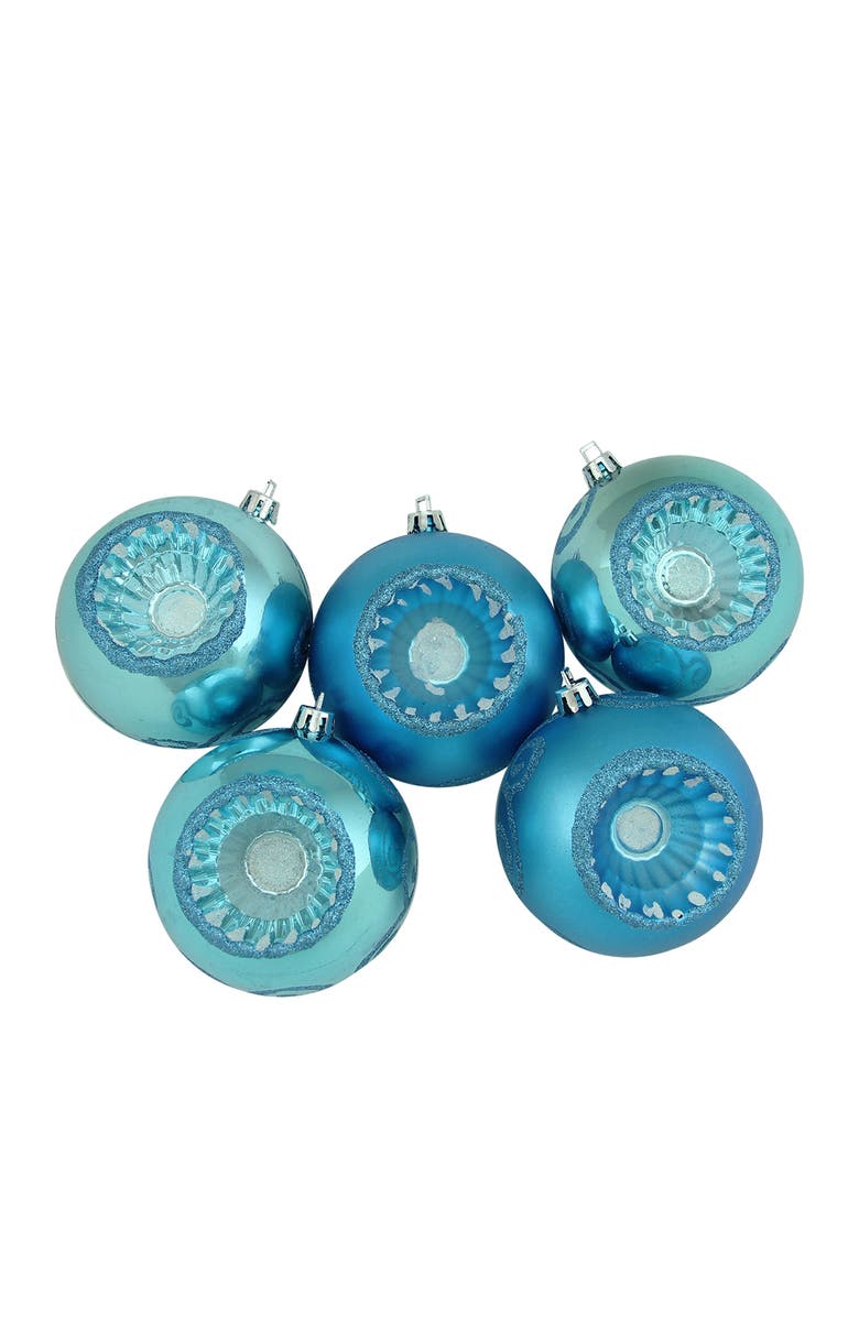 Northlight Shatterproof 2-Finish Retro Reflector Christmas Ball Ornaments - 3.25" (80mm) - Turquoise - 5ct, Main, color, 