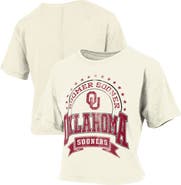 PRESSBOX Women's Pressbox Natural Oklahoma Sooners Vintage Wash Waist-Length Slub T-Shirt