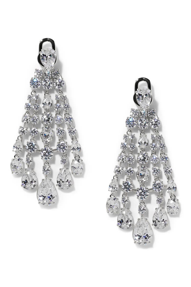 Hollywood Front/Back Chandelier Earrings, Main, color, RHODIUM