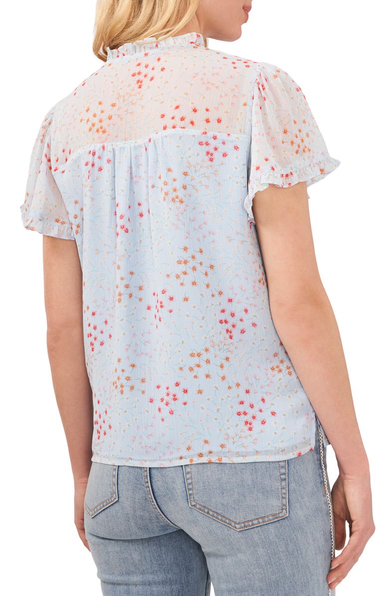 CeCe Floral Split Neck Ruffle Top, Alternate, color, 