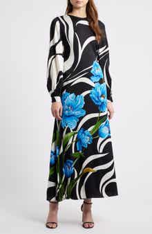 The Renata Mixed Print Long Sleeve Silk Blend Maxi Dress