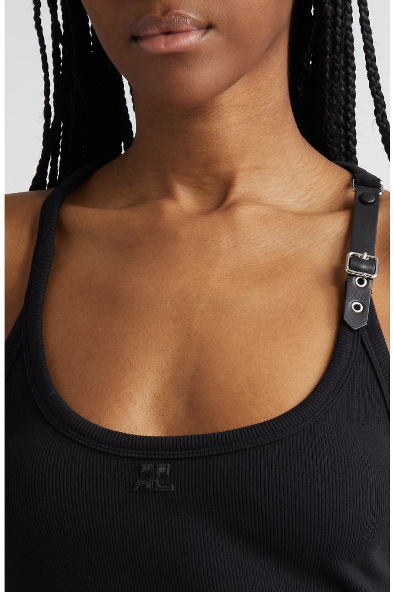 Holistic '90s Buckle Detail Rib Tank Top, Alternate, color, BLACK