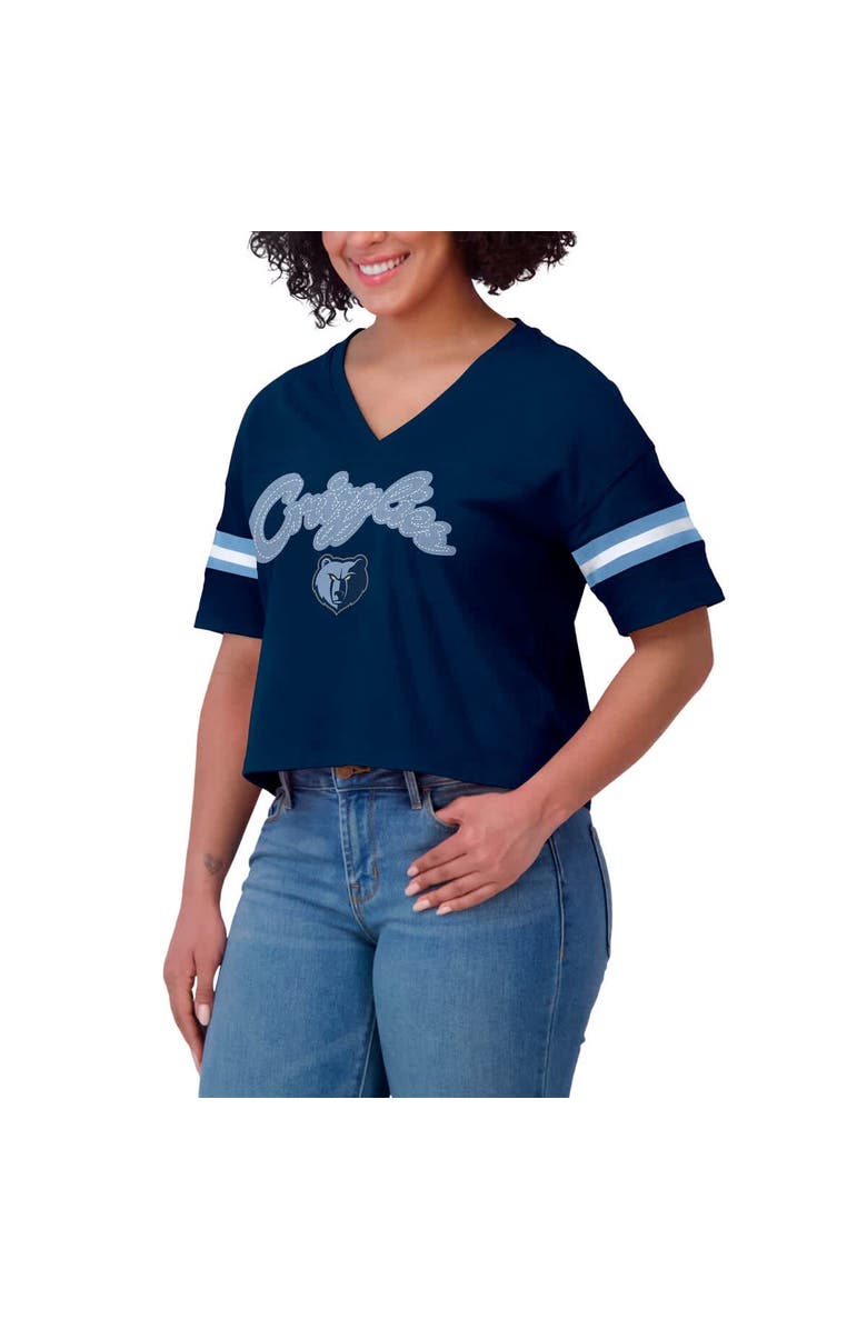 WEAR by Erin Andrews Women's WEAR by Erin Andrews Navy Memphis Grizzlies Plus Size Color Block Boxy V-Neck T-Shirt, Alternate, color, Navy