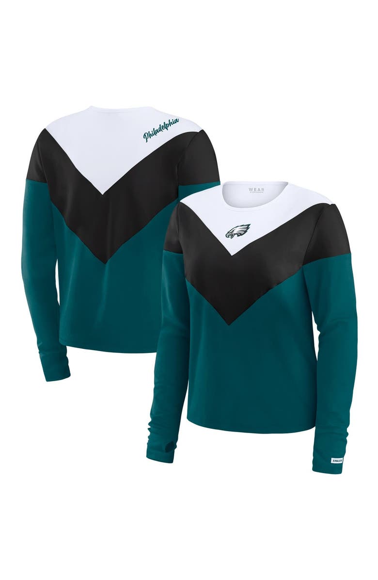 WEAR by Erin Andrews Women's WEAR by Erin Andrews Midnight Green/Black Philadelphia Eagles Plus Size Chevron Tri-Blend Long Sleeve T-Shirt, Alternate, color, Green