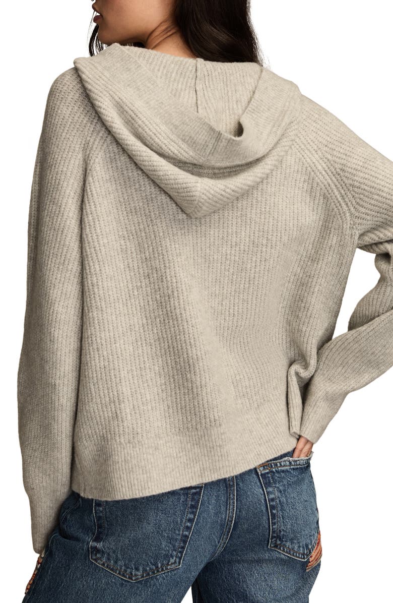Lucky Brand Cloud Soft V-Neck Sweater Hoodie, Alternate, color, Light Heather Gray