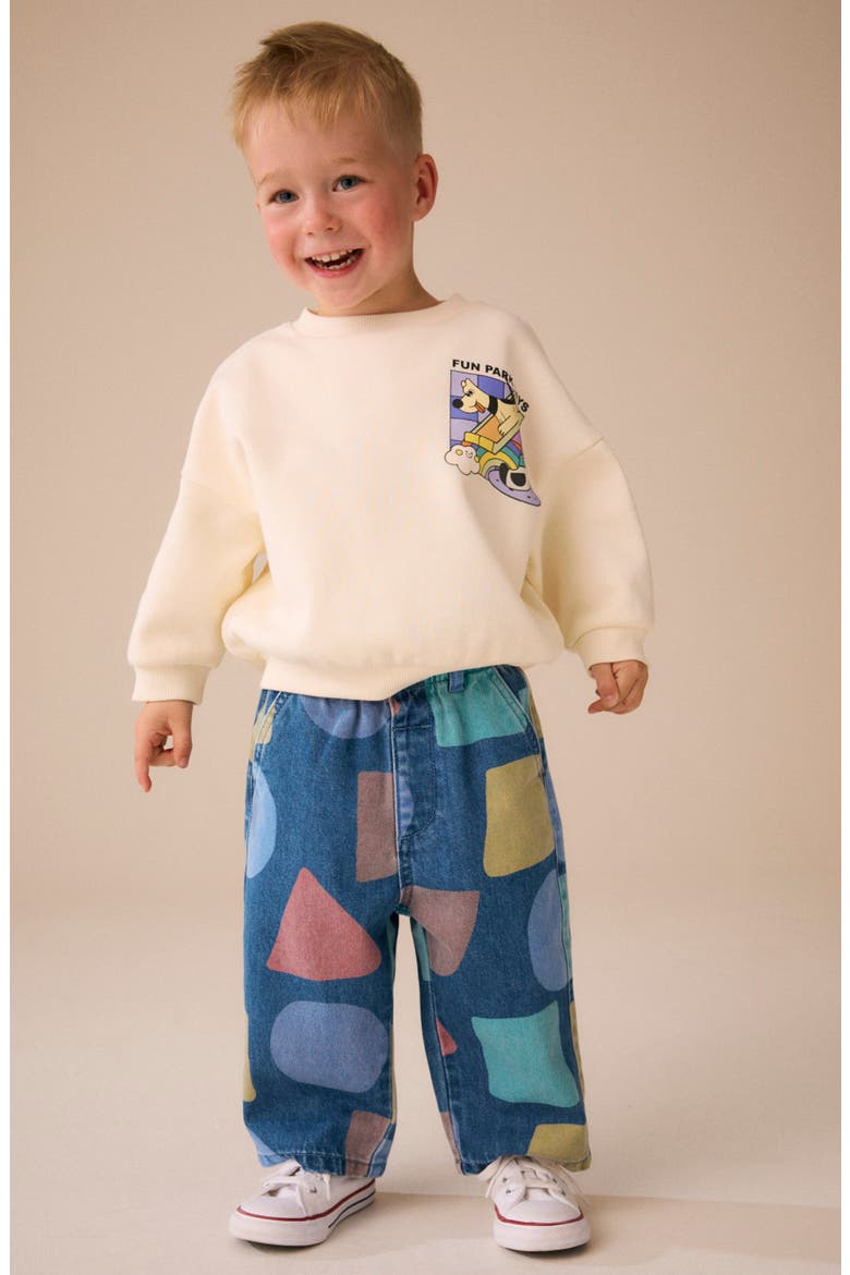 Kids' Geometric Print Wide Leg Jeans, Alternate, color, BLUE