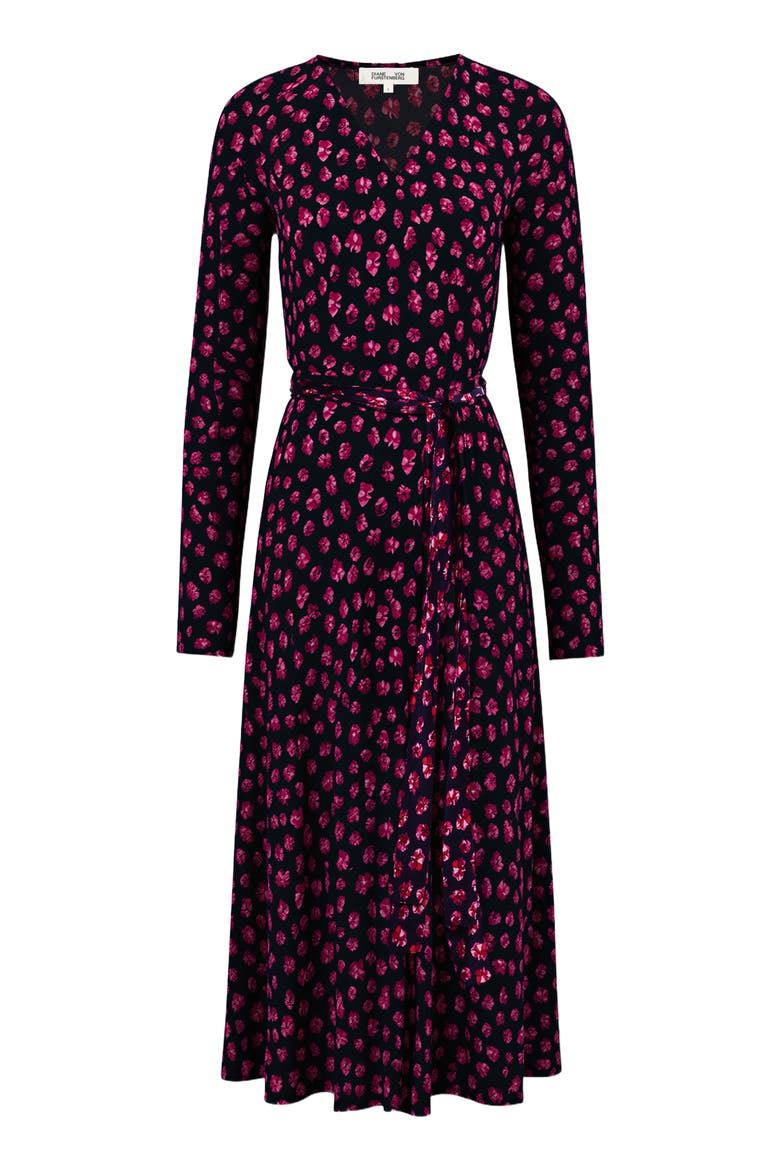 Tilly Long Sleeve Floral Print Wrap Dress, Alternate, color, HIBISCUS DOT MARITIME